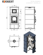 Печь-камин с духовкой EVEREST «KORELA» L-590 Пироксенит Элит