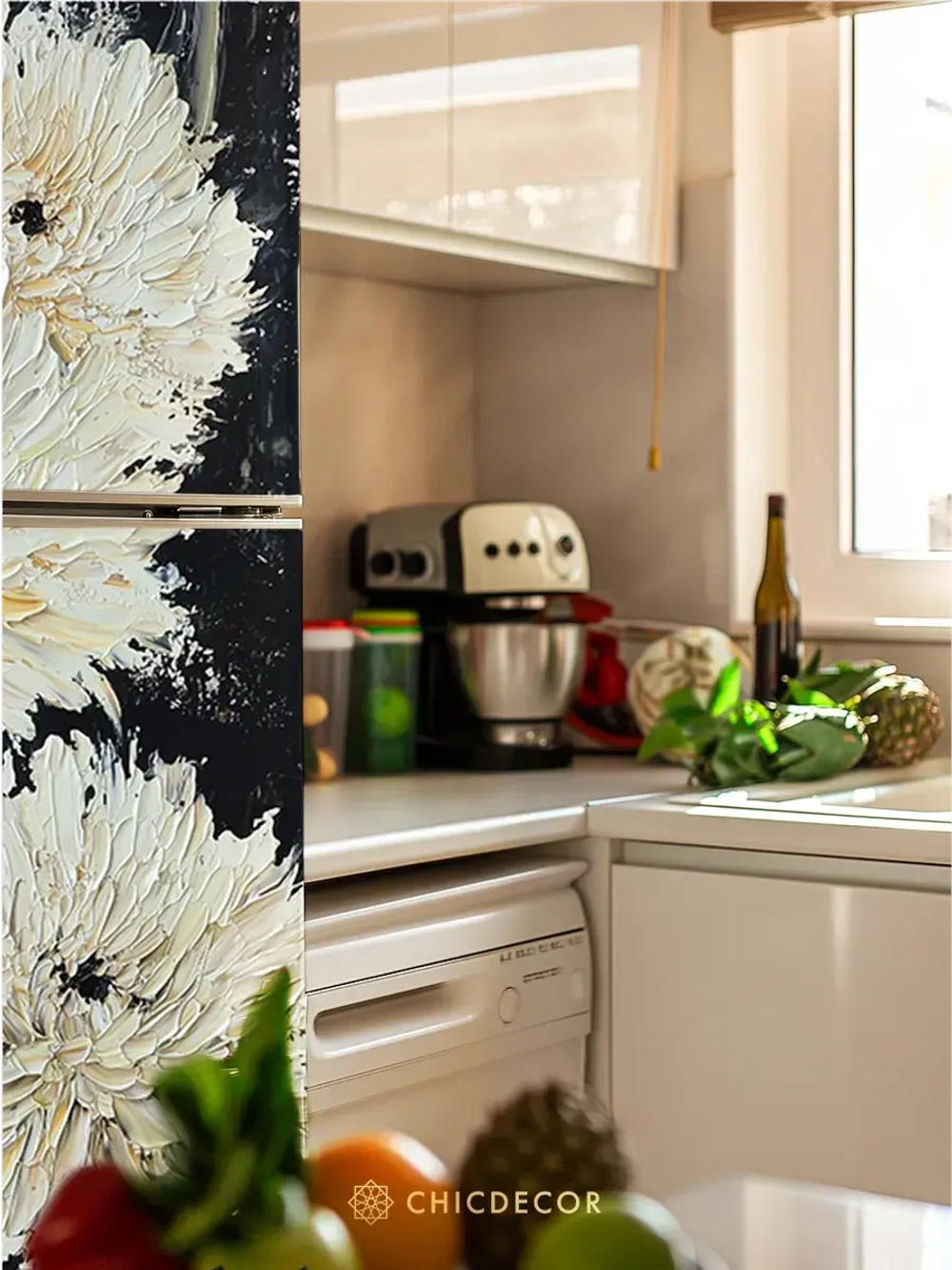 Наклейка на холодильник живописная Георгины