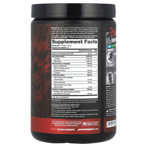 ProSupps, HYDE® Nightmare, интенсивная энергия перед тренировкой, кровавая ягода, 406,8 г (14,35 унции)