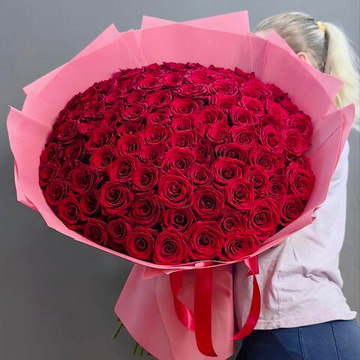Букет из 101 красной розы сорта "Эксплорер" (Эквадор 60 см)