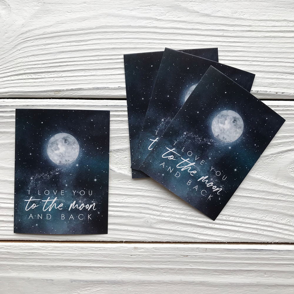 Открытка 8 х 6 см, "До луны и обратно"