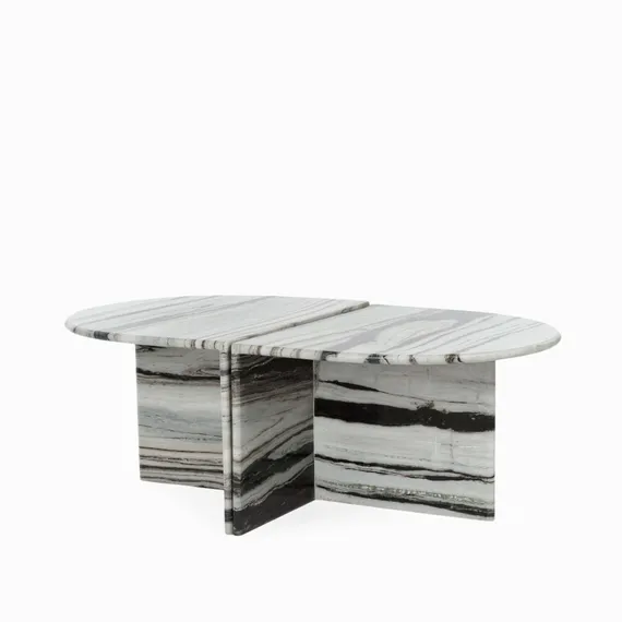 Кофейный стол сет 2 шт Lunden 60х70 см, чёрно-белый мрамор