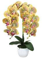 Искусственные Орхидеи Фаленопсис 2 ветки горчичные 55см в кашпо