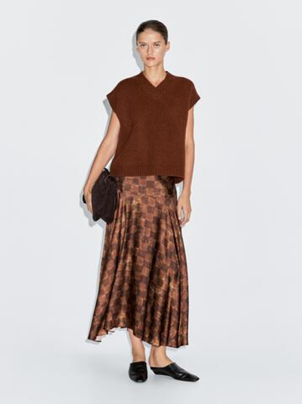 Massimo Dutti Юбка миди с клетчатым принтом, металлический
