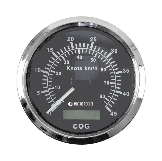 GPS-спидометр аналоговый 0-45 узлов, черный циферблат, нержавеющий ободок, выносная антенна, д. 85 мм, Marine Rocket