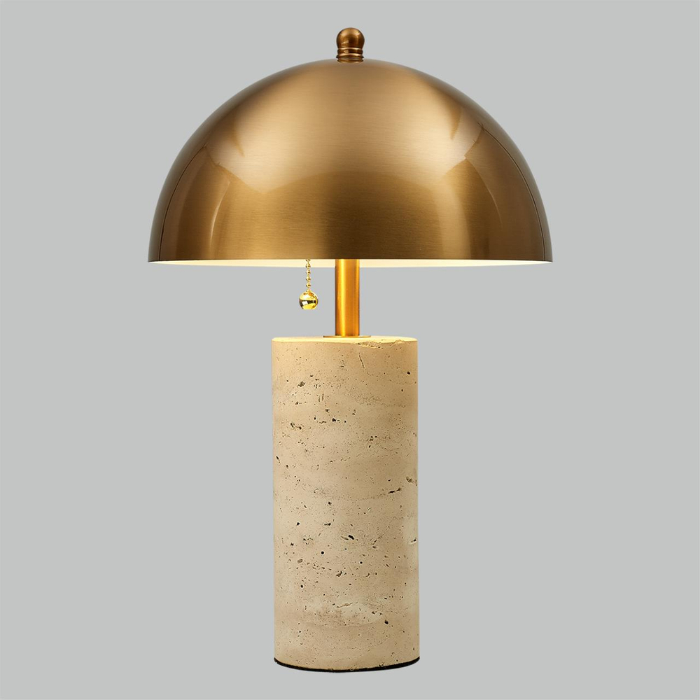 7089/2T MIDCENT ODL25 183 Настольный светильник с выкл. Бронзовый/металл/камень травертин IP20 2*LED E14 7W 220V RUFINA