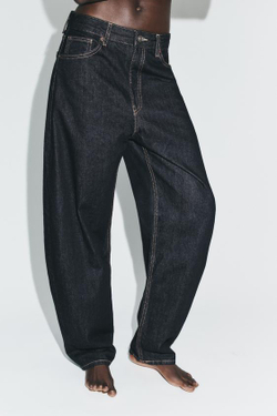 ZARA ДЖИНСЫ BARREL TRF С ВЫСОКОЙ ПОСАДКОЙ, ТЕМНЫЙ ИНДИГО