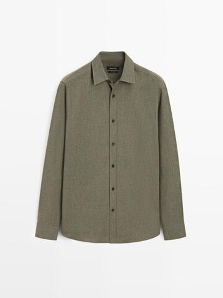 Massimo Dutti Меланжевая рубашка классического кроя, зеленый