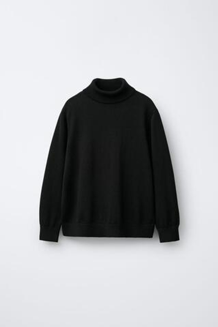 ZARA ВЯЗАНЫЙ СВИТЕР С ВОРОТНИКОМ-СТОЙКОЙ, ЧЕРНЫЙ