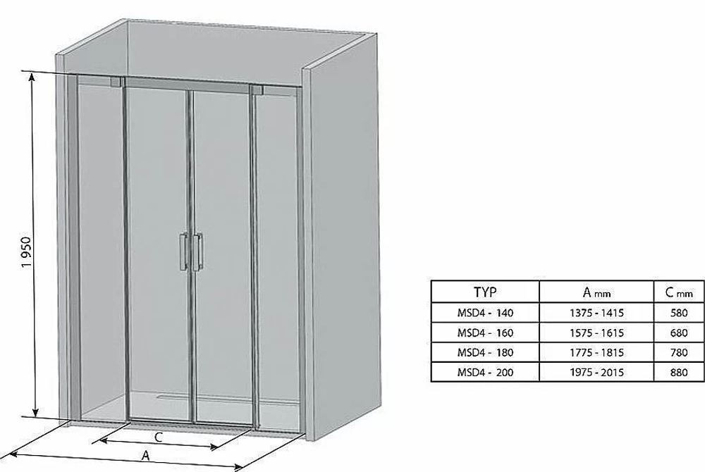 Душевая дверь Ravak Matrix MSD4-200 белый