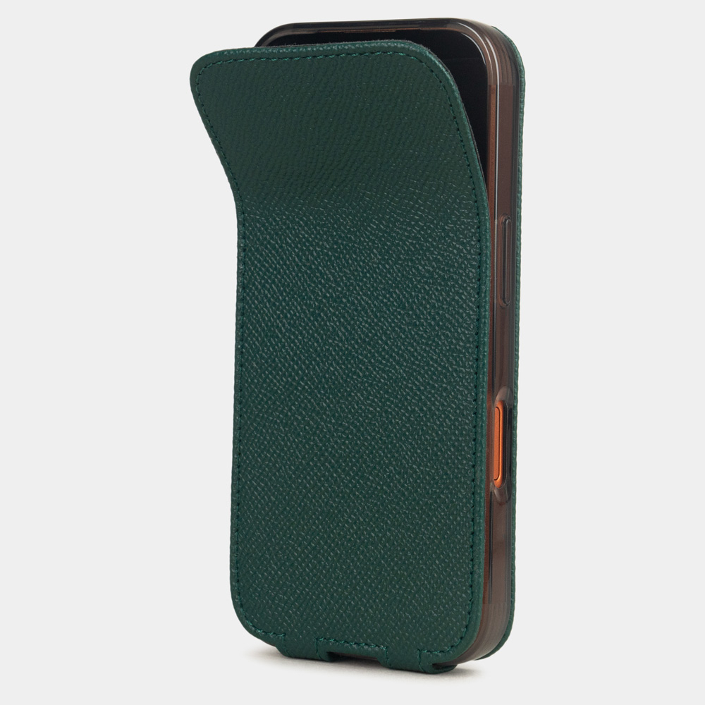 Чехол iPhone 17 Pro Max натуральная кожа сафьяно, зеленого цвета