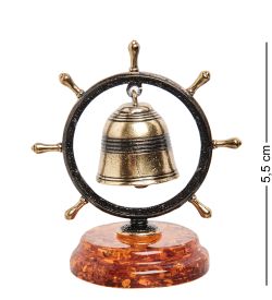 Народные промыслы AM-1363 Фигурка «Штурвал с колокольчиком» (латунь, янтарь)