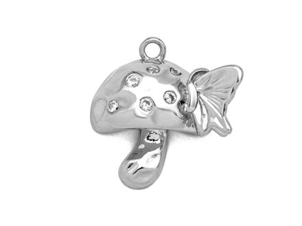 Подвеска "Гриб с бабочкой" 16мм, с фианитами