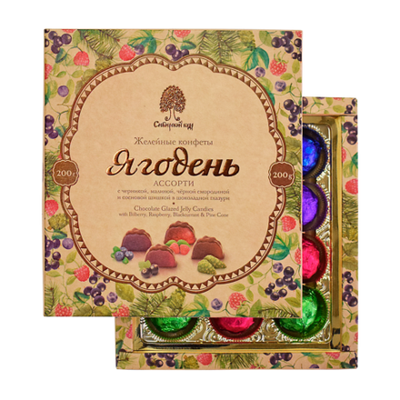 Ягодень ассорти / малина, шишка, черника, черная смородина / коробка / 200 г / Сибирский кедр