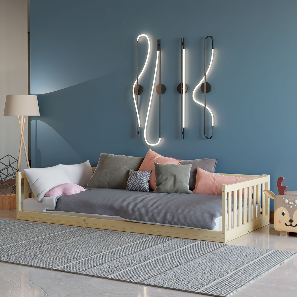 Кровать односпальная 90х200 Буфалина из массива сосны с настилом и бортиком, в натуральной отделке