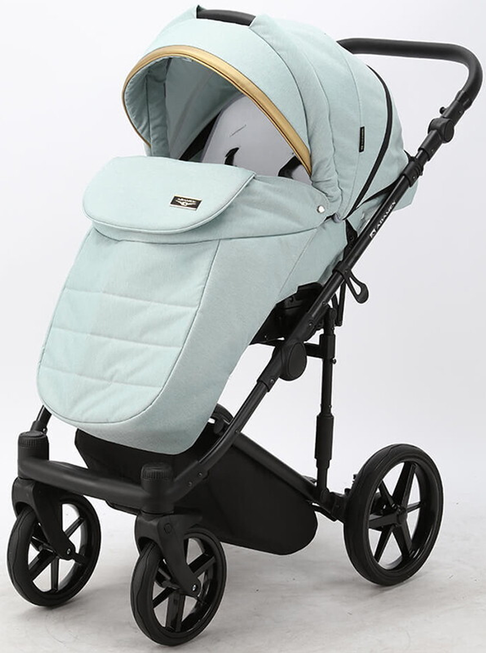 Детская коляска Adamex Rimini 2 в 1 RI22-TIP СЕРО-ЗЕЛЕН+СЕРО-ЗЕЛЕН.КОЖА+ЗОЛОТО ОТДЕЛКА