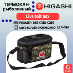 Термокан рыболовный HIGASHI Live bait box 7.5L#Green Digital Camo
