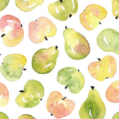 Яблоки и груши в акварели