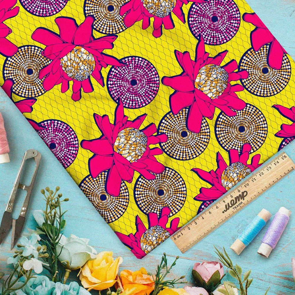 Ткань ниагара яркие абстрактные круги цветы