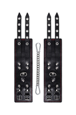 Черные кожаные оковы с двумя ремнями и контрастной строчкой (Цвет: черный)