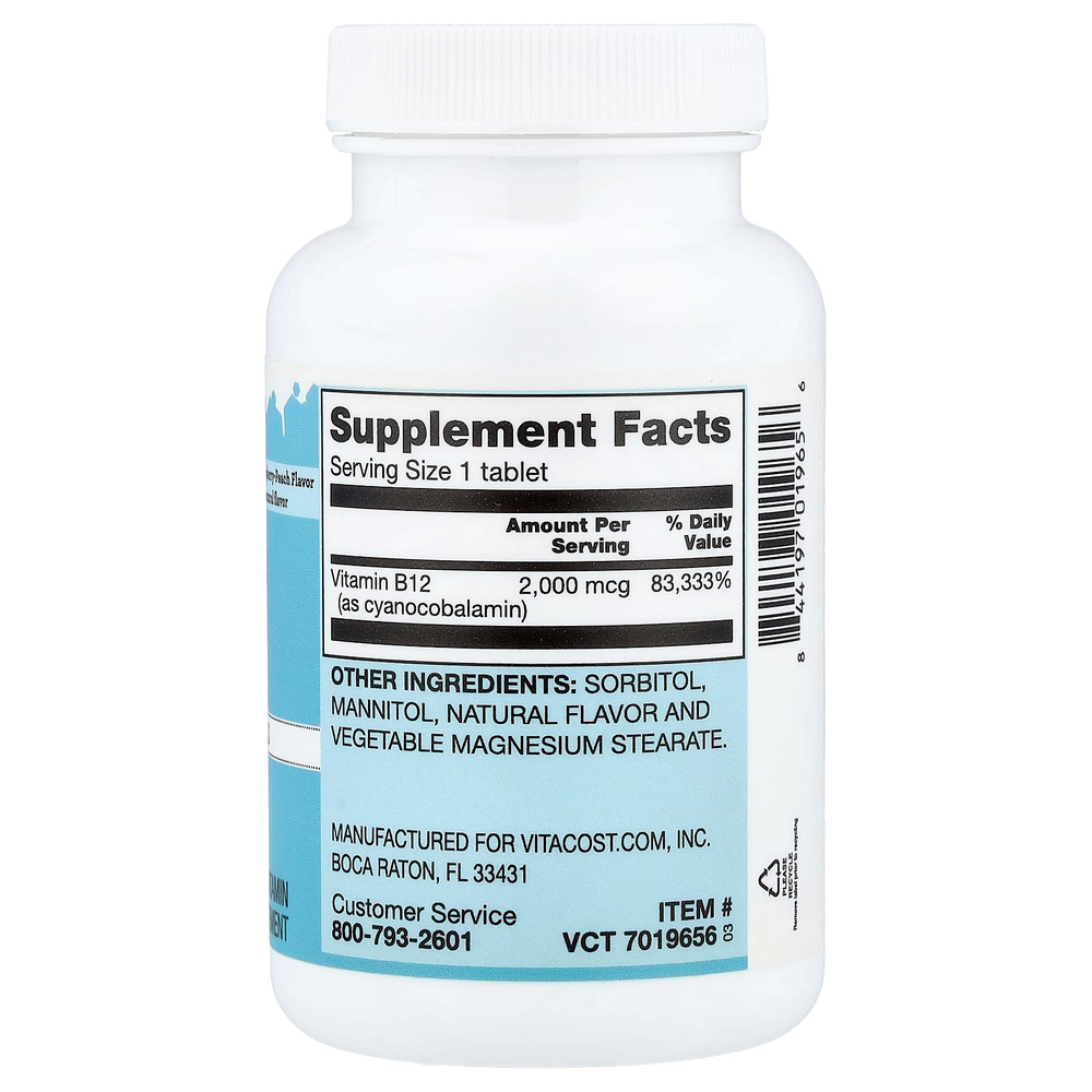Vitacost, Vitamin B12 Melts, Natural Raspberry-Peach, 2,000 mcg, 50 Tablets