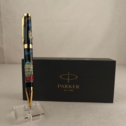 Коллекционная шариковая ручка Parker "Ingenuity Black GT" с поворотным механизмом "Москва" с ручной росписью в коробке