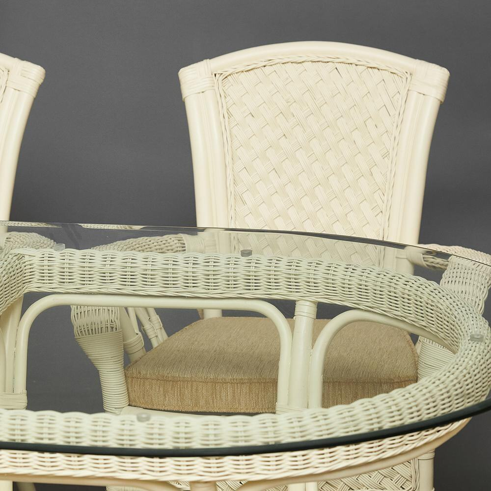 Комплект обеденный "ANDREA GRAND" (стол со стеклом+6 кресел+ подушки) TCH White (белый), Ткань рубчик, цвет кремовый