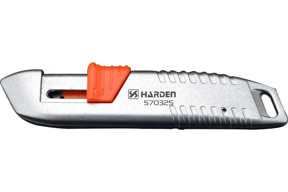 Нож HARDEN закрытый профессиональный, 18 мм, выдвижное трапециевидное лезвие, цельноалюминиевый 570325