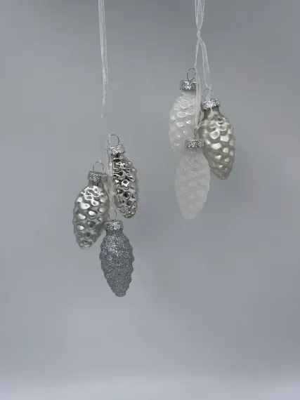 Набор стеклянных украшений Гроздь Шишек, 3 шт., 6 см., первый снег, Christmas DeLuxe (89879)