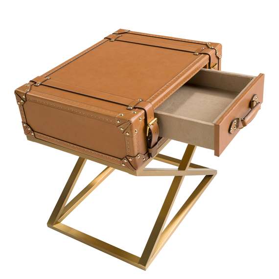 Прямоугольный угловой столик из кожи и золотистой стали 2148