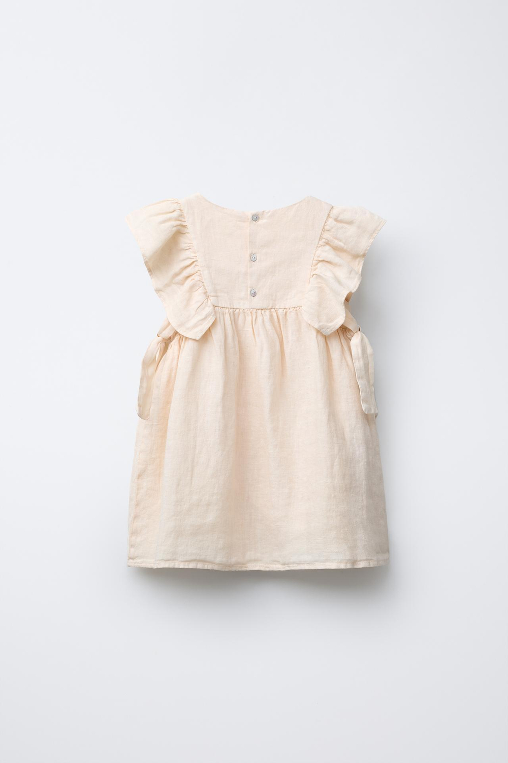 ZARA ЛЬНЯНОЕ ПЛАТЬЕ С ЦВЕТОЧНОЙ ДЕТАЛЬЮ, ЭКРЮ