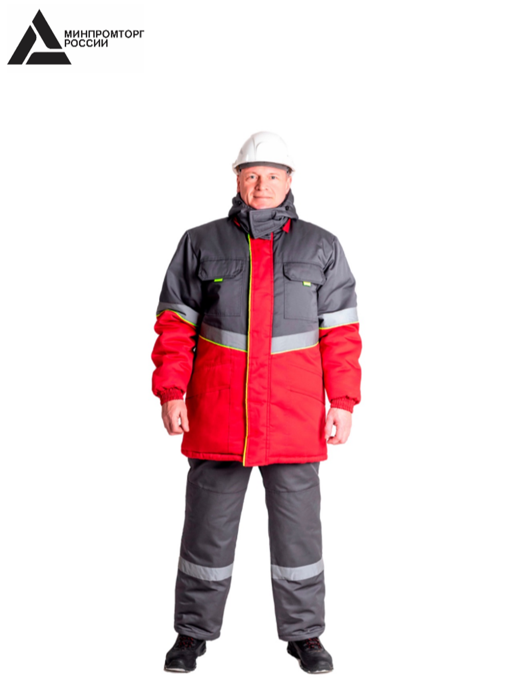 Костюм мужской зимний «СЕВЕРНАЯ ШИРОТА» (куртка+брюки) цв.серый/красный