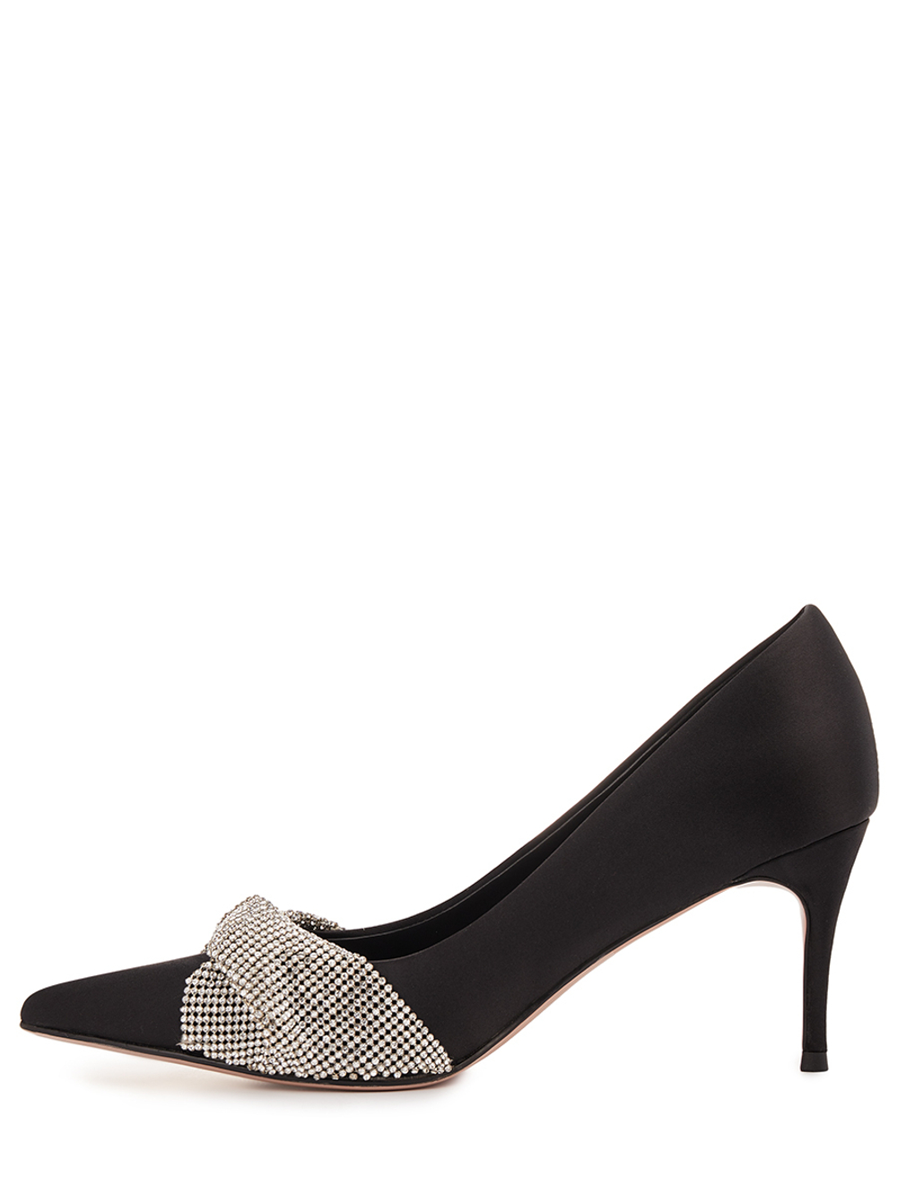 Женские туфли замшевые чёрные с бантом из страз