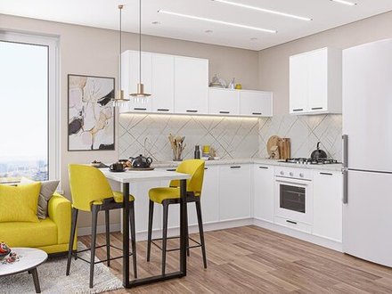 Угловая модульная кухня Фрейм-03 White Silk - Белый 2140*2200/2000*600