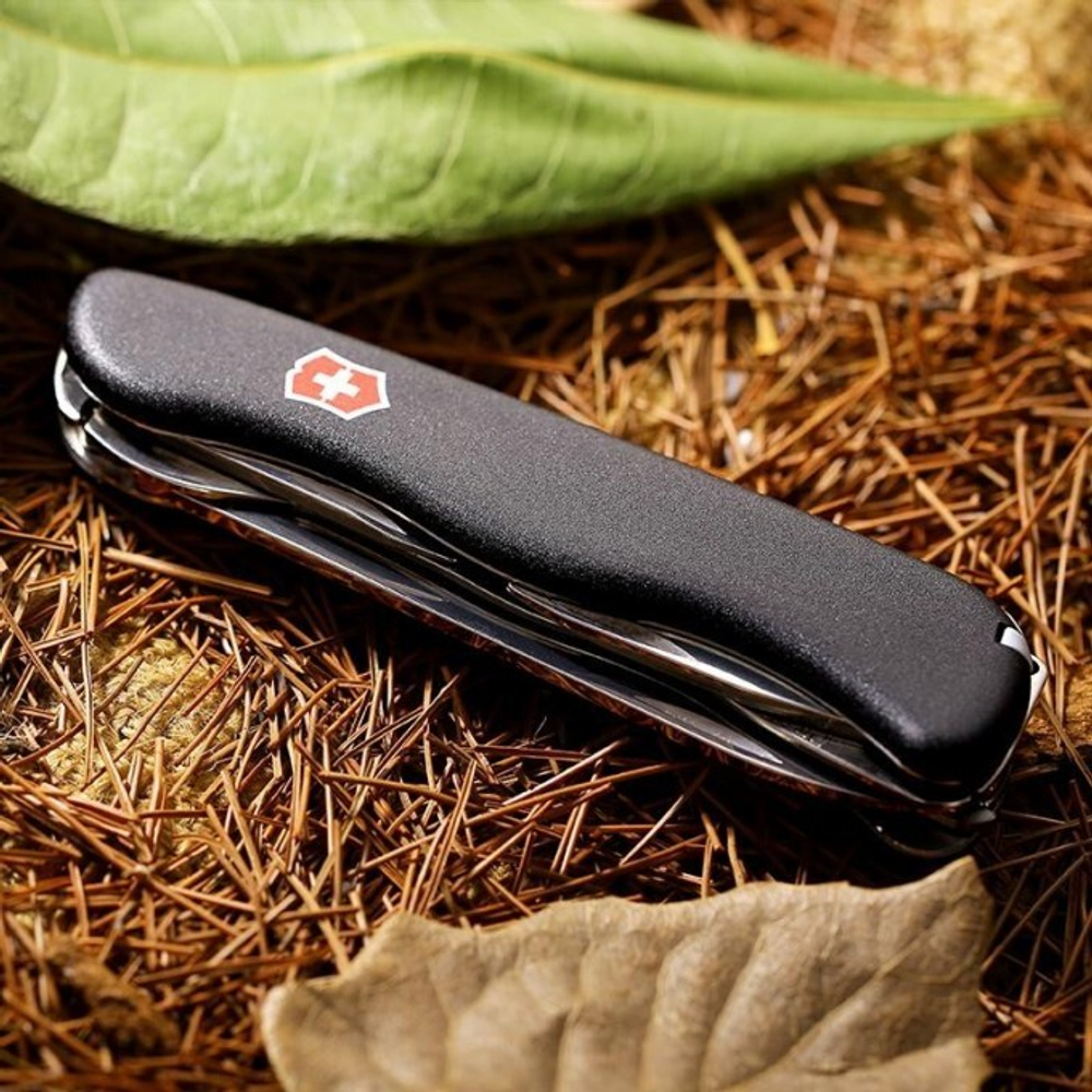 Нож Victorinox Forester, 111 мм, 12 функций, с фиксатором лезвия, черный