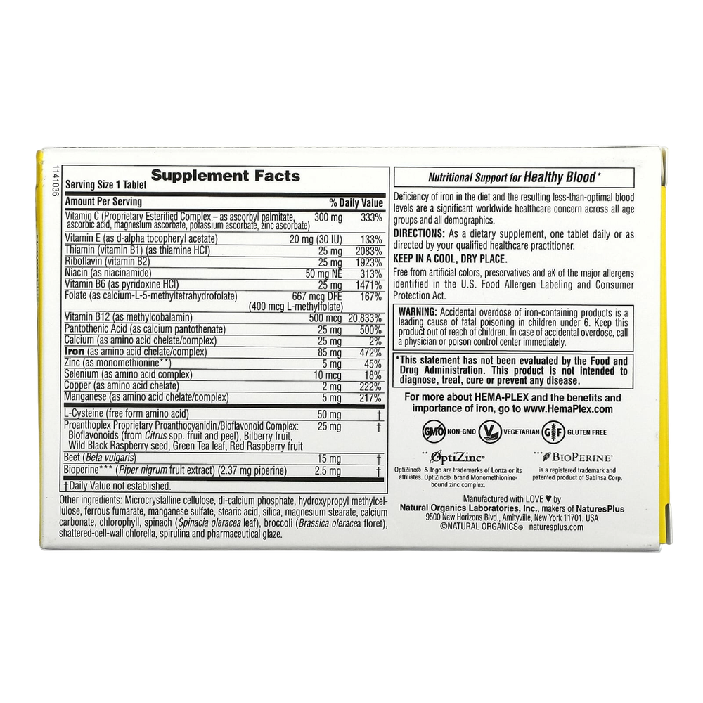 Nature's Plus Hema-Plex 10 slow-release tablets , Хема - Плекс, Железо Комплекс