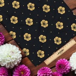 Ткань таффета золотистые цветы на чёрном