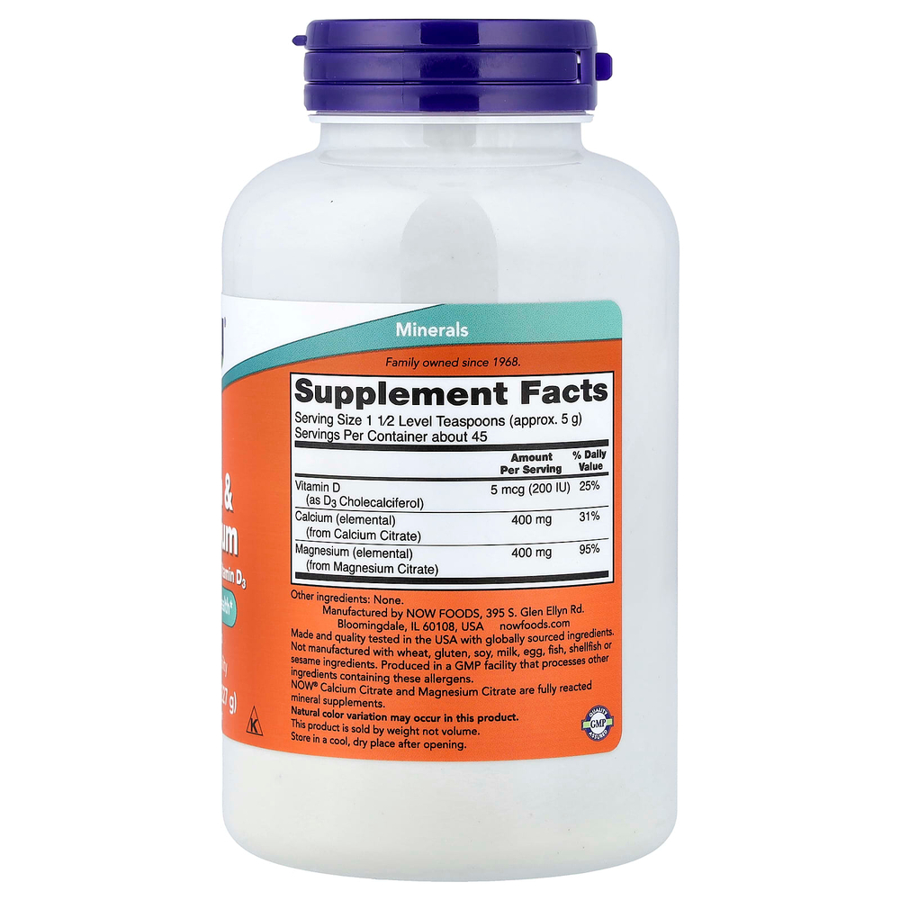 NOW Foods, кальций, магний с витамином D3, 227 г (8 унций)