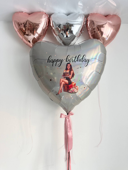 Воздушные гелиевые шары сердце серебро с фото №4551