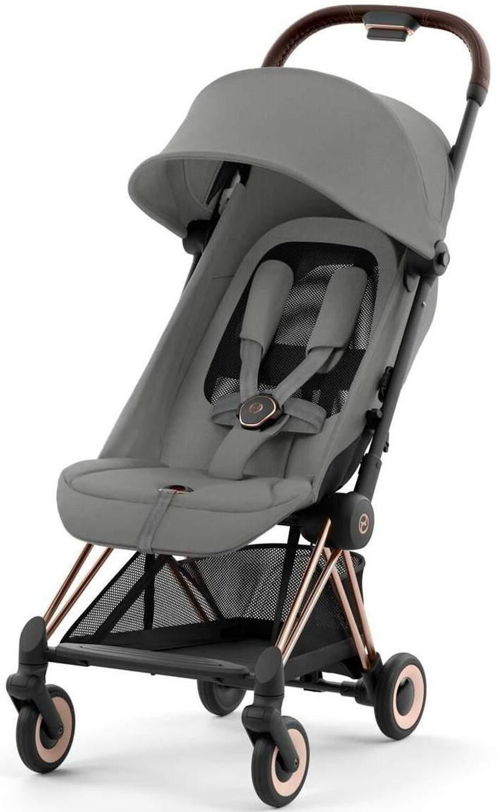 Коляска Cybex Coya Rosegold Frame Aton B2 i-Size Steel Grey Mirage Grey с дождевиком и бампером
