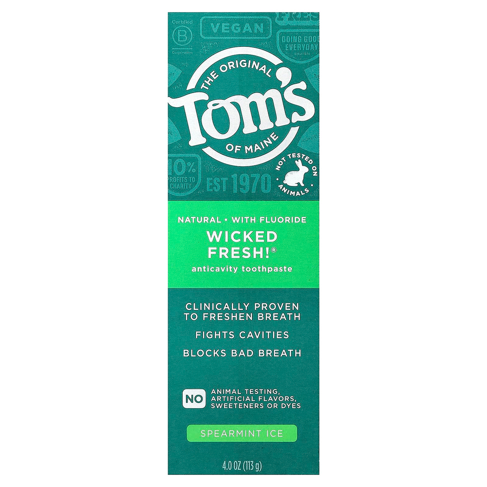 Tom's of Maine, зубная паста против кариеса с фторидом, Wicked Fresh, мятный вкус, 113 г (4 унции)