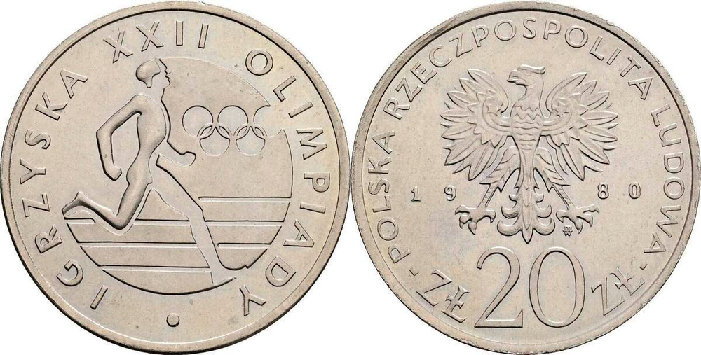 Польша 20 злотых, 1980 Олимпийские Игры, Москва 1980 aUNC