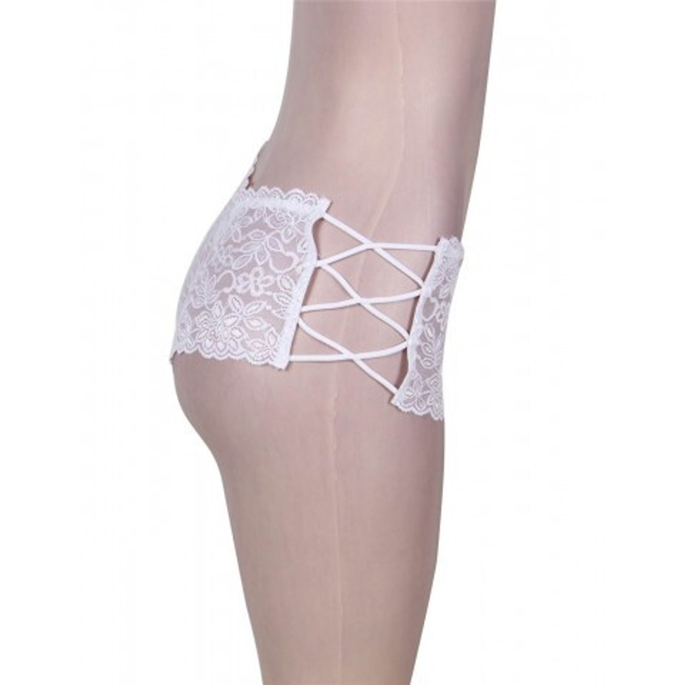 Кружевные трусики с шнуровкой на высокой посадке белые (XL-2XL)