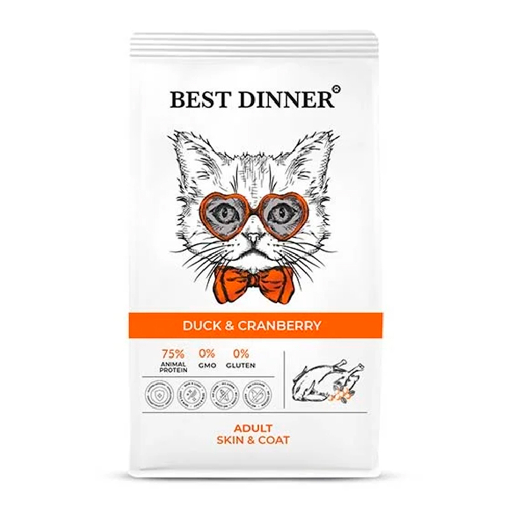 Сухой корм Best Dinner Adult Duck&Cranberry, для кошек, уход за кожей/шерстью, утка и клюква, 1.5 уг