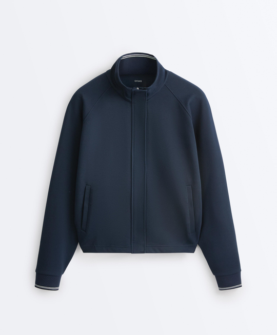 Oysho Куртка пике из хлопка с контрастным Piping, синий