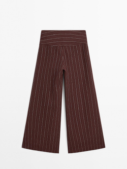 Massimo Dutti Льняные брюки с широкими штанинами и высокой посадкой, бургундский