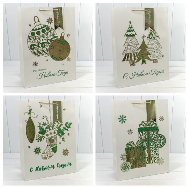 
          Пакет подарочный 40 х 55 х 20 см Набор 4 шт "Новый год" с тиснением (Белый)