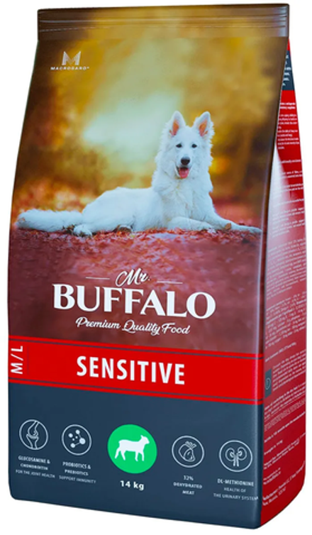 Mr.Buffalo 14кг Adult Sensitive Сухой корм для взрослых собак средних и крупных пород с чувствительным пищеварением Ягненок