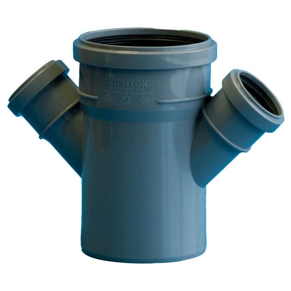 Крестовина одноплоскостная канализационная ПП 110* 50*50*45гр.С мм с раструбом серая (уп.40 шт)