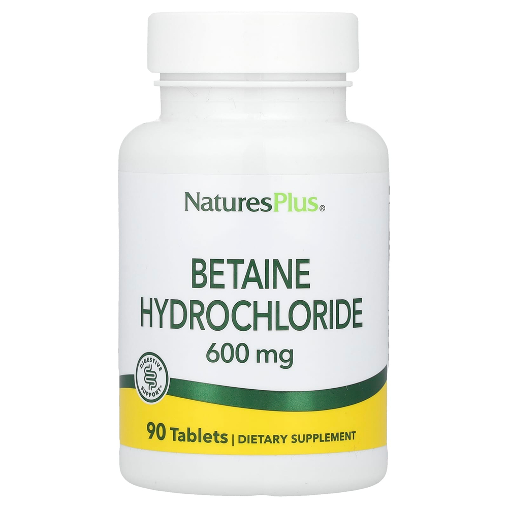 NaturesPlus, Бетаин гидрохлорид (Betaine Hydrochloride), 600 мг, 90 таблеток